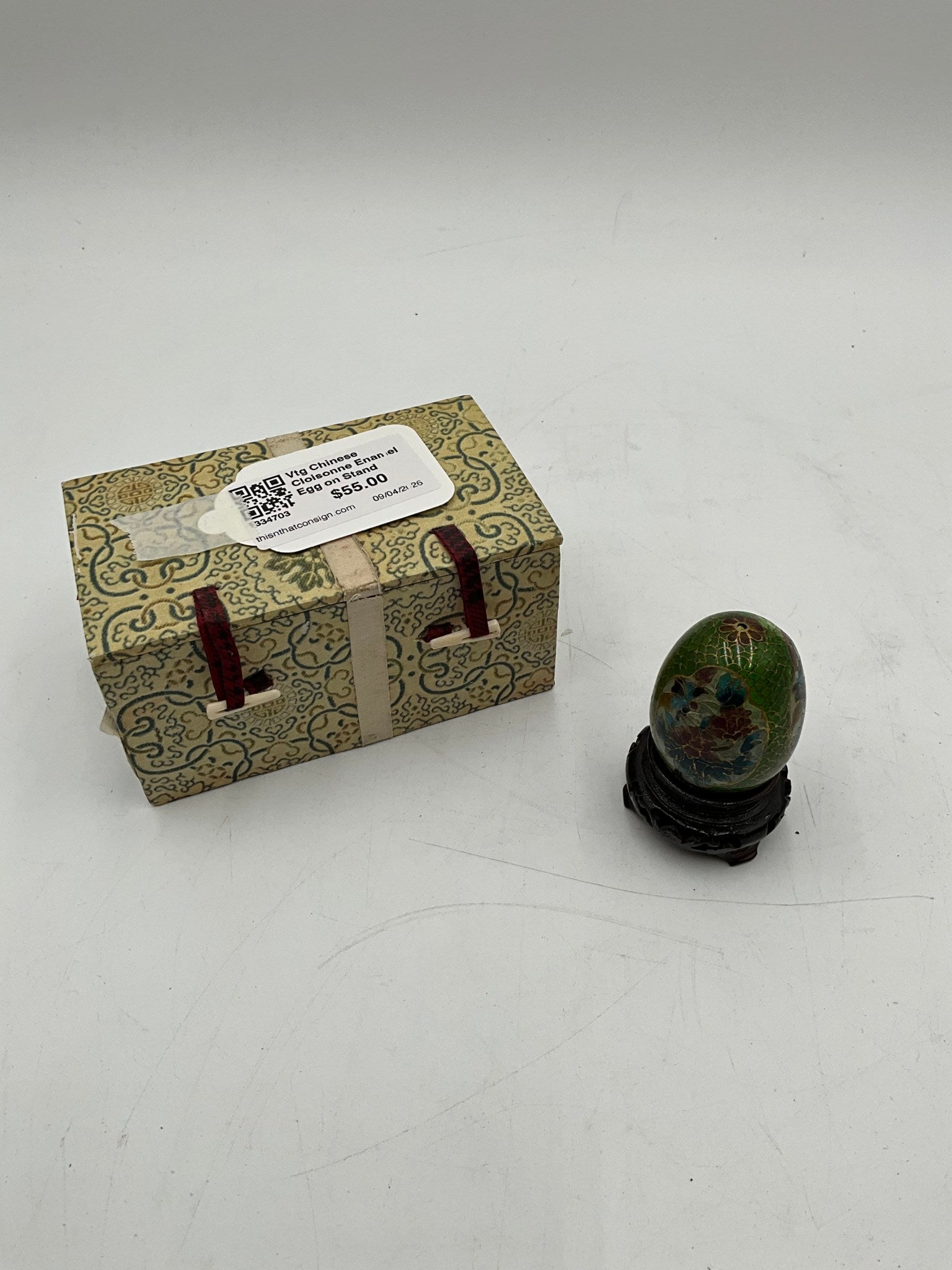 Vtg Chinese Cloisonne Enamel Egg on Stand